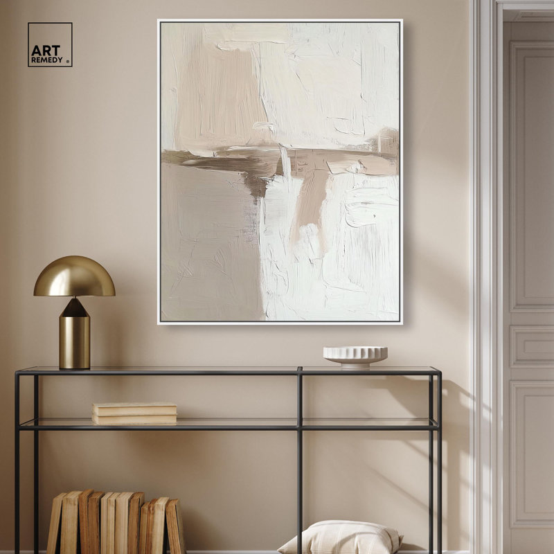 «Sandstone Impressions», toile neutre Boho par Art Remedy, H 37 po x l 31 po, Cadre flottant blanc