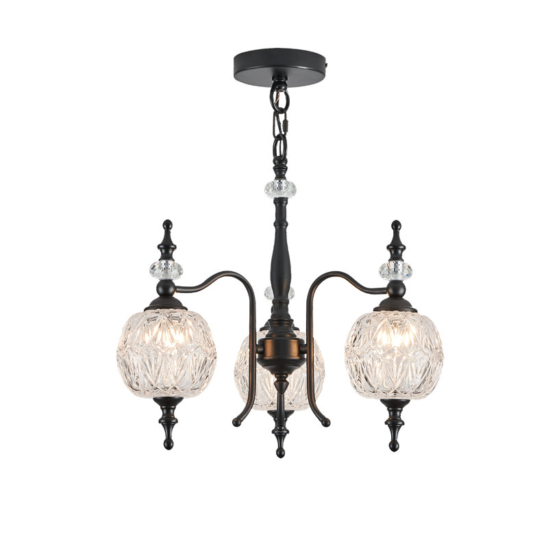 3-light Vintage Pendant Light UL Listed, Clear, Matte Black