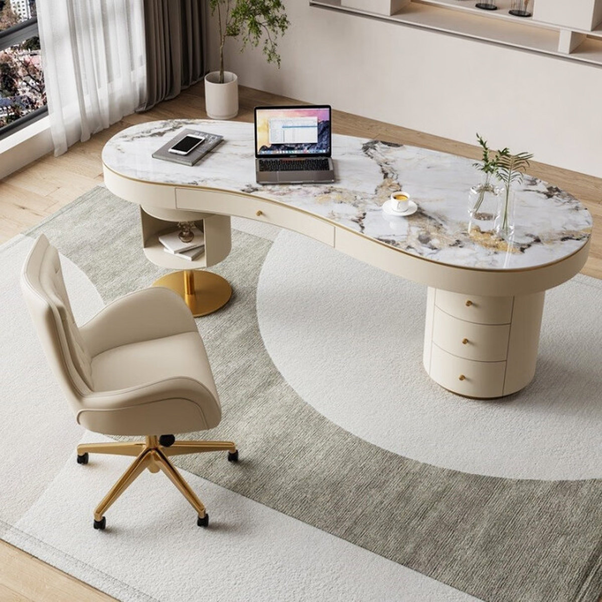 Everly Quinn Light Luxury Rock Slab Simple Office Study Writing Desk ...