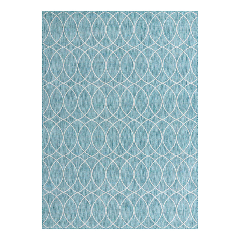 Light Aqua Gitter Indoor/Outdoor Trellis Rug, Rectangle 7'10" x 11'