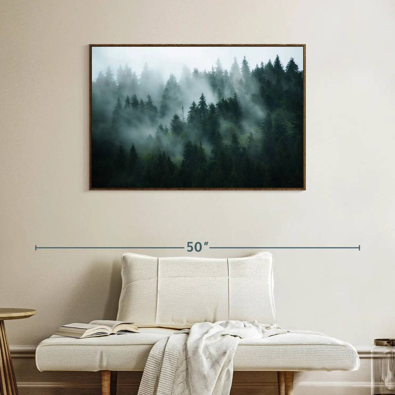 Forêt de sapins brumeux, Cadre flottant noyer, 43 po x 29 po