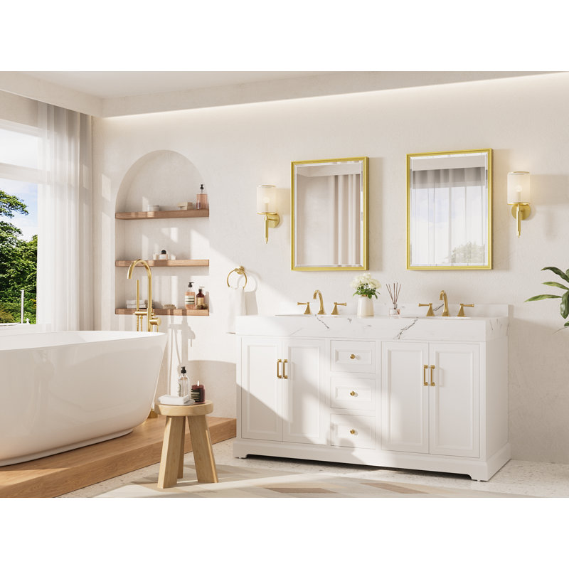 Rectangle Beveled Bathroom Accent Vanity Mirror with Aluminum Frame Tempered Glass , Brushed Gold, 30" x 22"