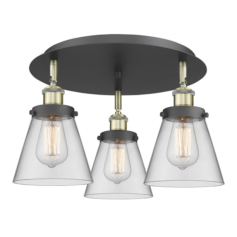 Plafonnier encastré 3 lumières Cone, Clair, Laiton antique noir