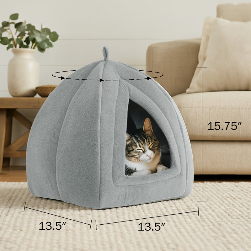 PETMAKER Indoor Cat House with Removable Foam Cushion for Cats, Kittens, Small Dogs & Small Pets, Plush Pet Bed Crate Tent Hideaway with Cozy Soft Interior, Gray Small Animal Sleep & Rest Space