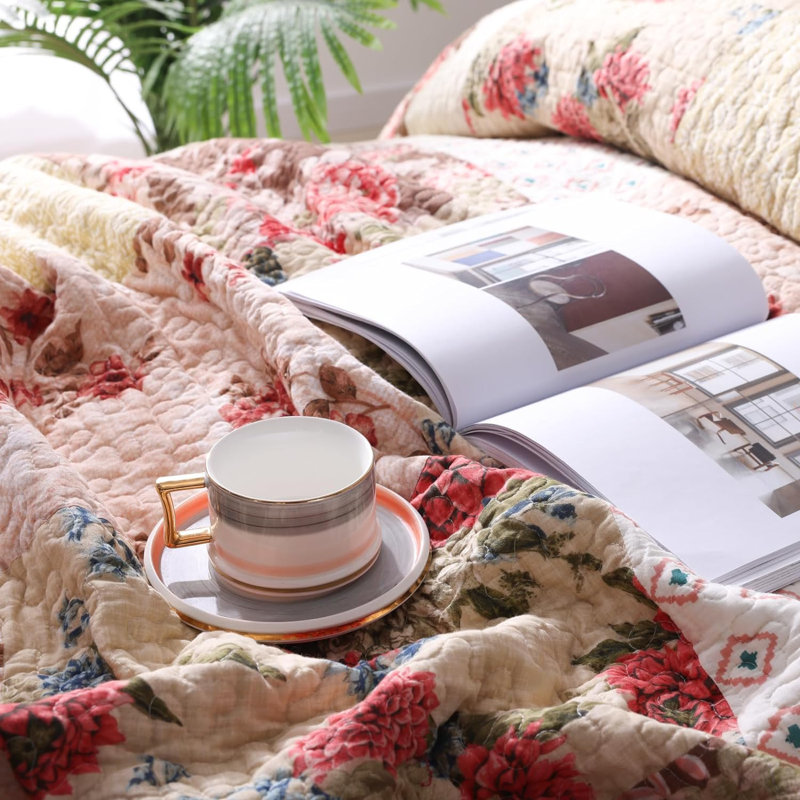 Ensemble de literie 3 pièces 100% coton HoneiLife, Courtepointe grand lit + 2 taies d'oreiller standa