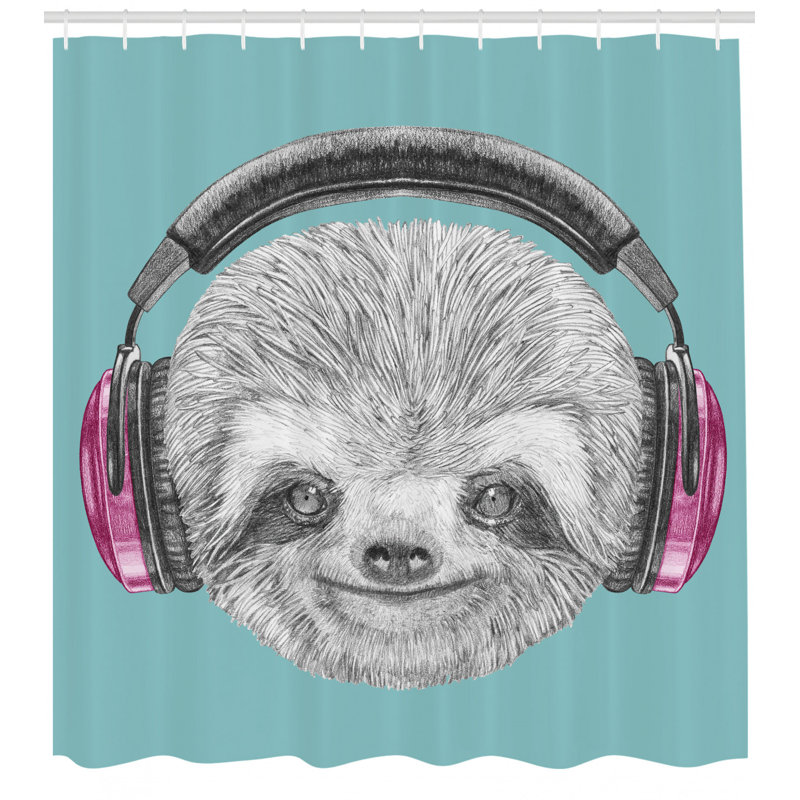 Ensemble de rideau de douche et crochets sloth, H 70 po x l 69 po
