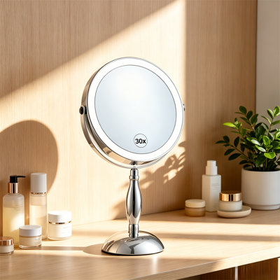 Makeup Mirror, 30X Magnifying Illumination Makeup Mirror, With 3 Color Modes And Stepless Dimming Function -5000Mah Rechargeable Battery, 360 ° Rotating Double-Sided Mirror