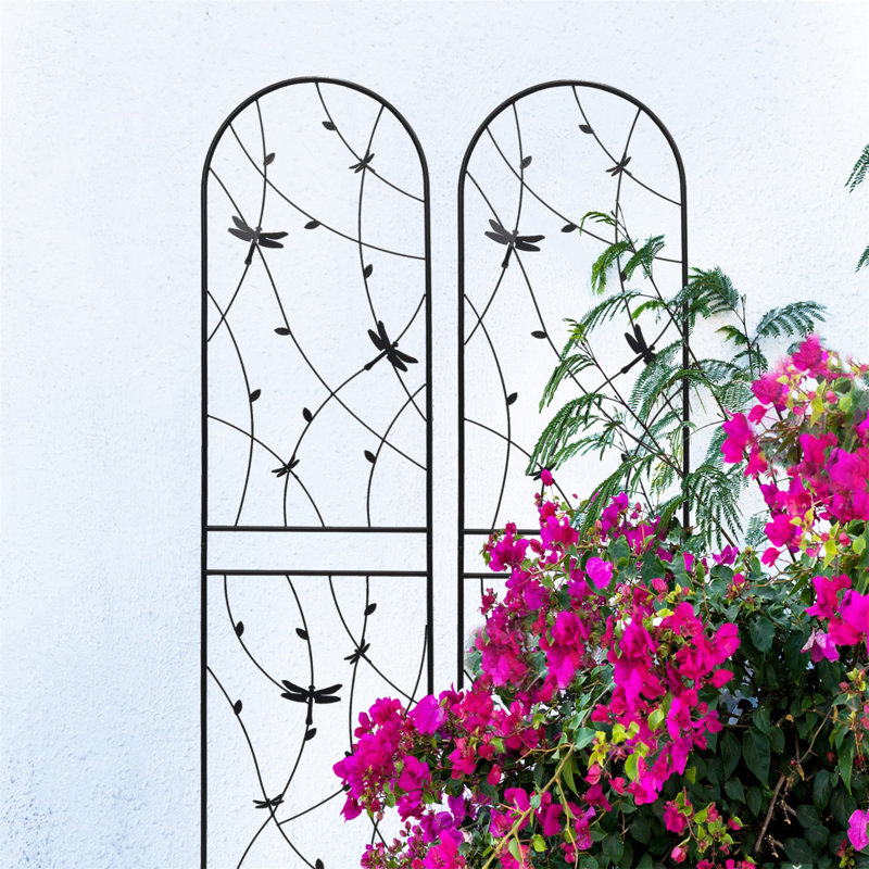 Ensemble de 2 treillis de jardin en métal 86,7 "x 19,7" antirouille pour plantes grimpantes déco de libellules