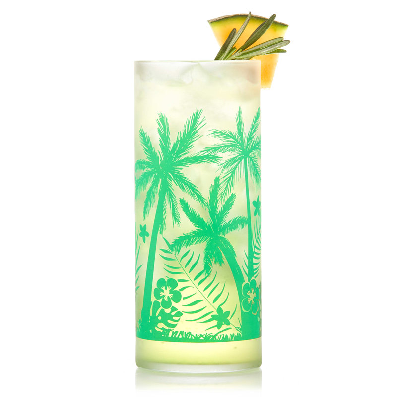 Vintage Green Palm Tree Print Frosted Glass Cooler Set
