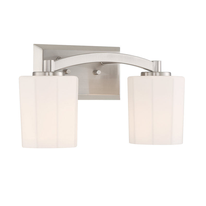 Satin Nickel 2-Light Vanity Fixture with Opal Glass Shades