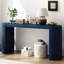 Console courbée avec plateau spacieux pour livres et lampes - Finition de bureau bleu marine côté salon-1904068137