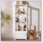Vitrine autoportante de 71 pouces avec porte vitrée, plafonnier et tablettes réglables pour le salon, la cuisine, le bar et la salle à manger