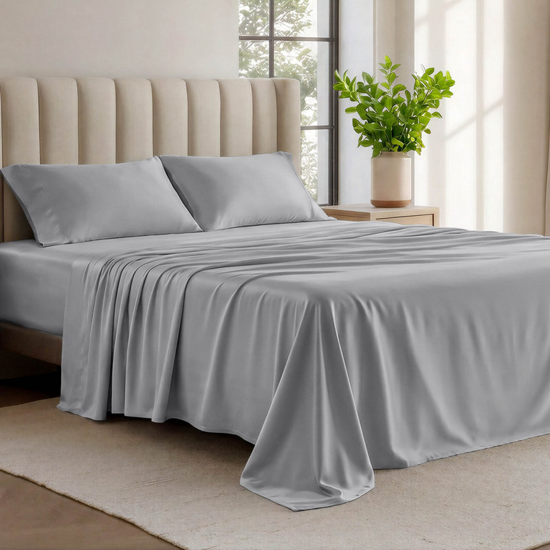 Organic Cotton Jersey Sheet Set, Queen Sheet Set + Fitted Sheet + 2 Pillowcases, Light Gray
