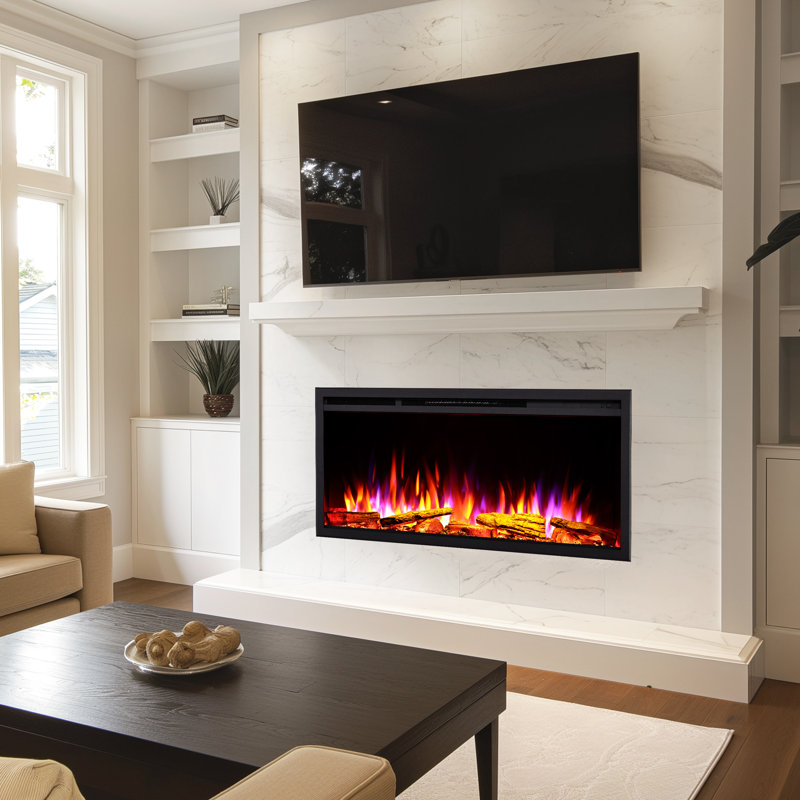 Ahlheim Black Electric Fireplace with 5100 BTU, 18.90" H x 40" W x 7.80" D
