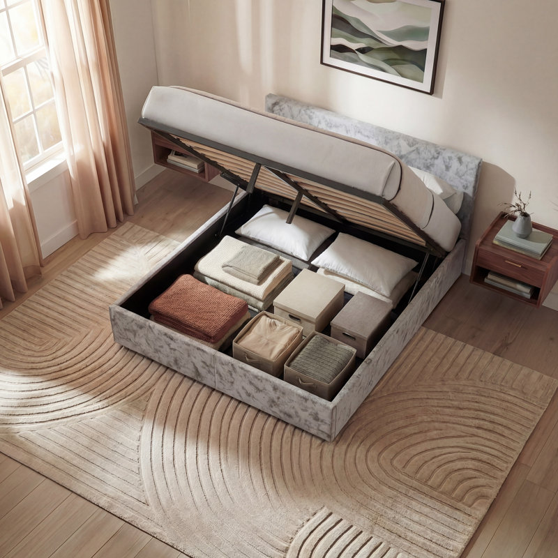 Enya Upholstered Ottoman Bed, UKFR Certified, Silver, Double (4'7)