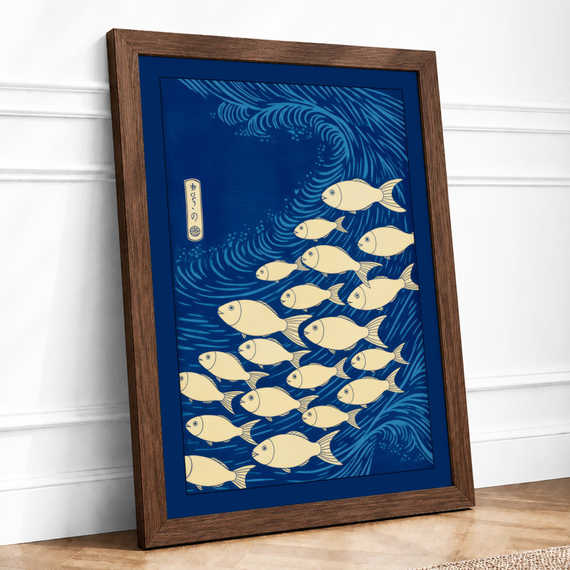 School of Swimming Fish Coastal - Framed Print, A1 - 84.1 x 59.4 cm, Walnut