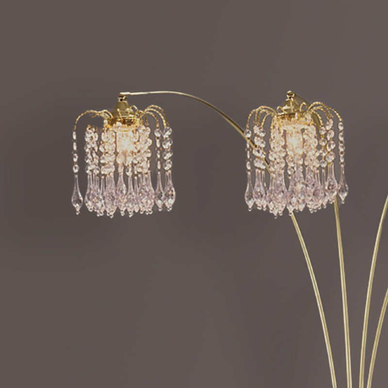 Modern Design Classic Luxury Sleek Multi-head Floor Arc Lamp Half Moon Radiant Crystal-encrusted Sleek Metallic Stems Living Room