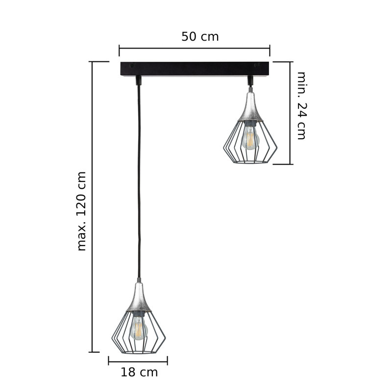 Miltrud 2 - Light Caged Pendant, Black/Silver
