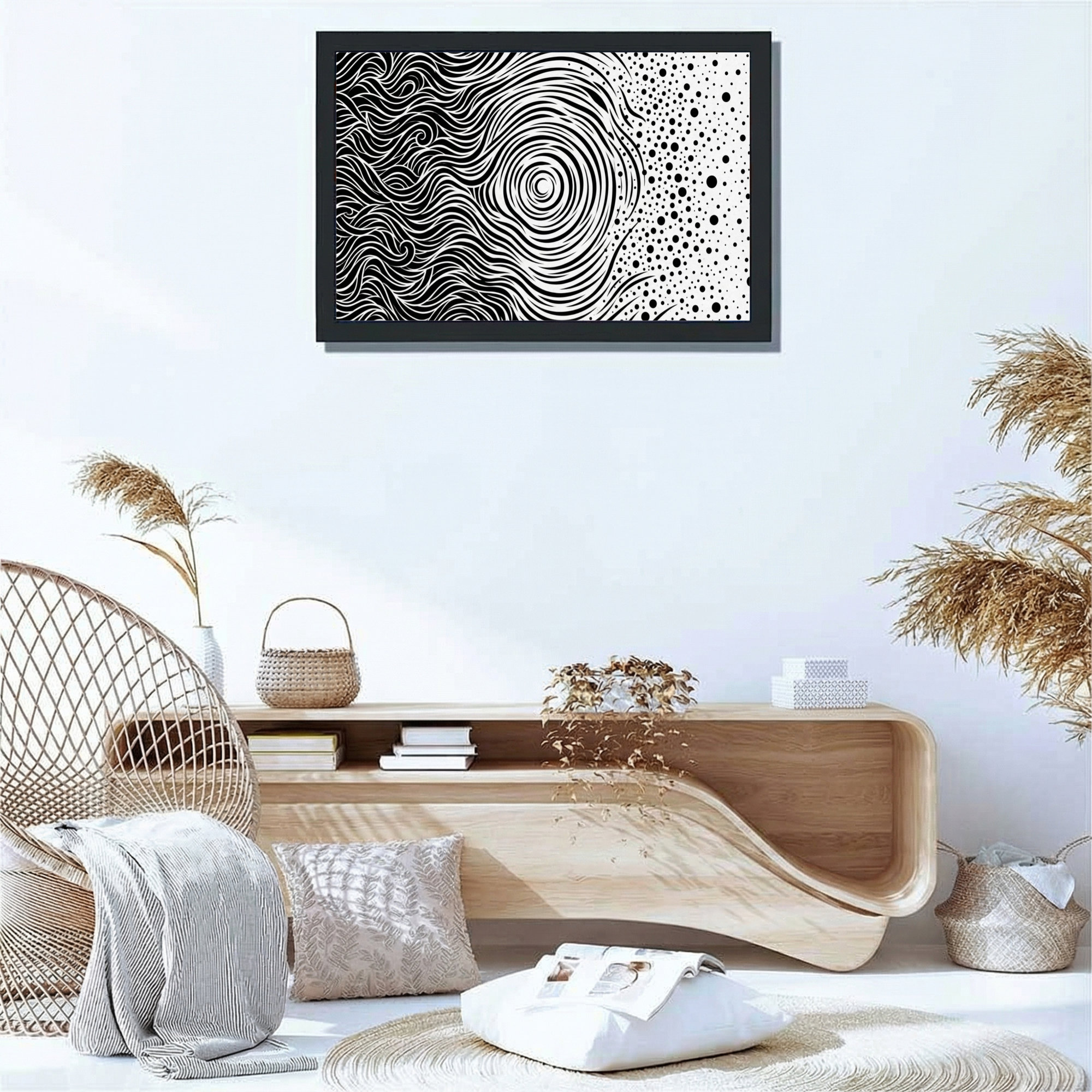Winston Porter Abstract Black And White Wave Pattern Canvas Wrapped ...
