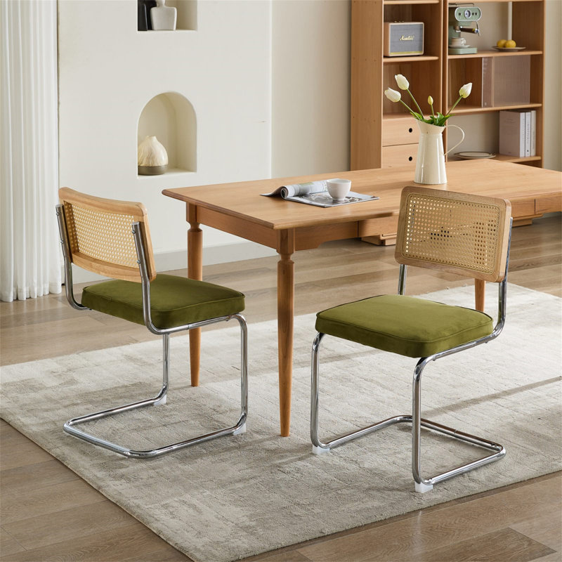 Ensemble de 2 chaises de salle à manger de style Mid-Century moderne (sans table de salle à manger), Velours vert olive