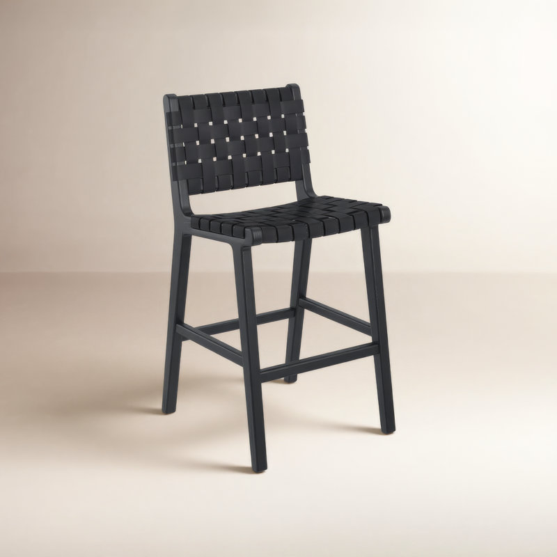 Tabouret Alston, Tabouret de comptoir (siège d'une hauteur de 27,1, Cuir noir / cadre noir