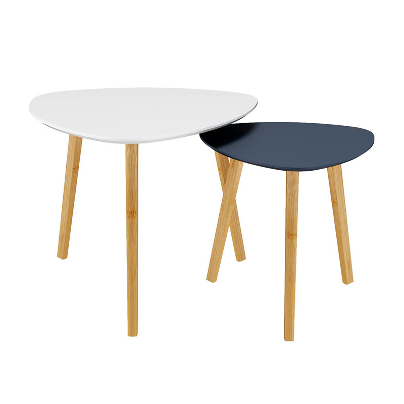 2 Piece Bamboo Nesting Triangle Coffee Table, Grey/White
