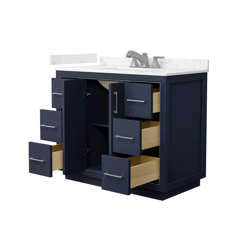 Meuble-lavabo simple autoportant 42 po avec plateau en marbre Icon, Nickel brossé, Bleu