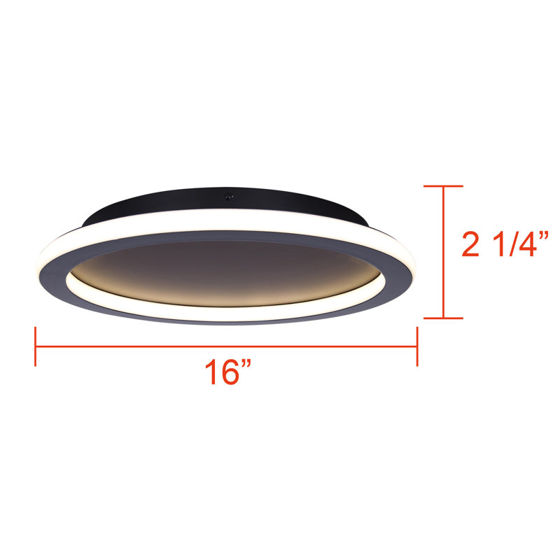GAVYN 16 In. 1 Light Integrated LED Black Modern Flush Mount, Matte Black