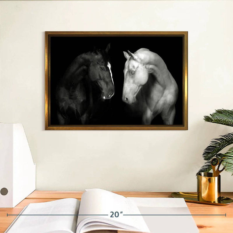 Chevaux monochromes, Cadre flottant doré, 13 po x 9 po