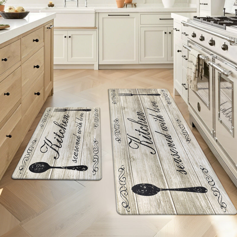 Anti-Fatigue Non-Skid Waterproof Kitchen Mat (Set of 2), Brown, Runner 17" x 28" + 17" x 48"
