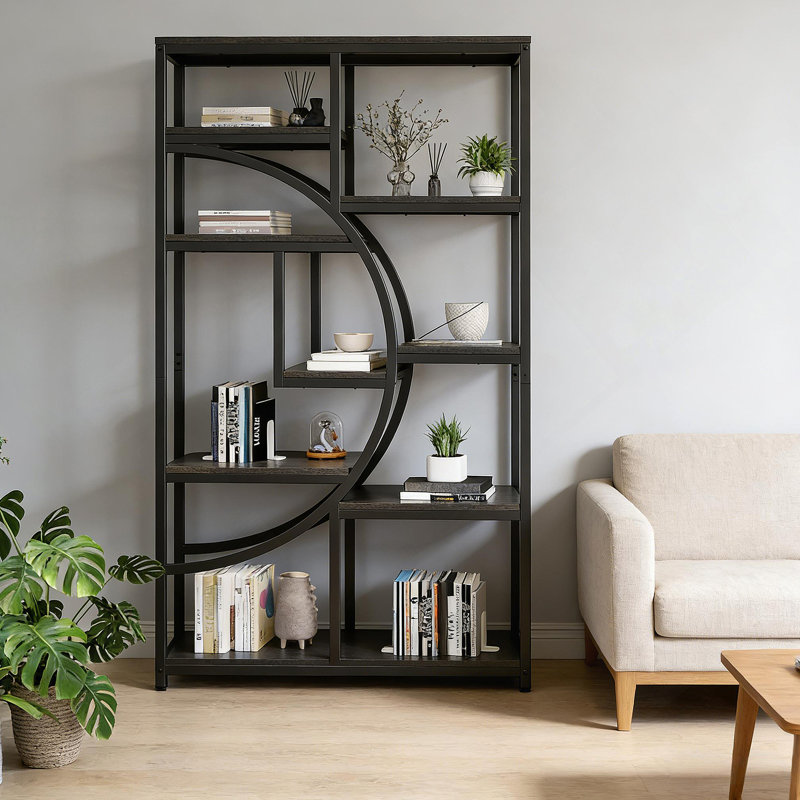 Versatile Display Shelves, Freestanding Bookshelf With Geometric Design For Modern Aesthetic And Ample Storage, Gray