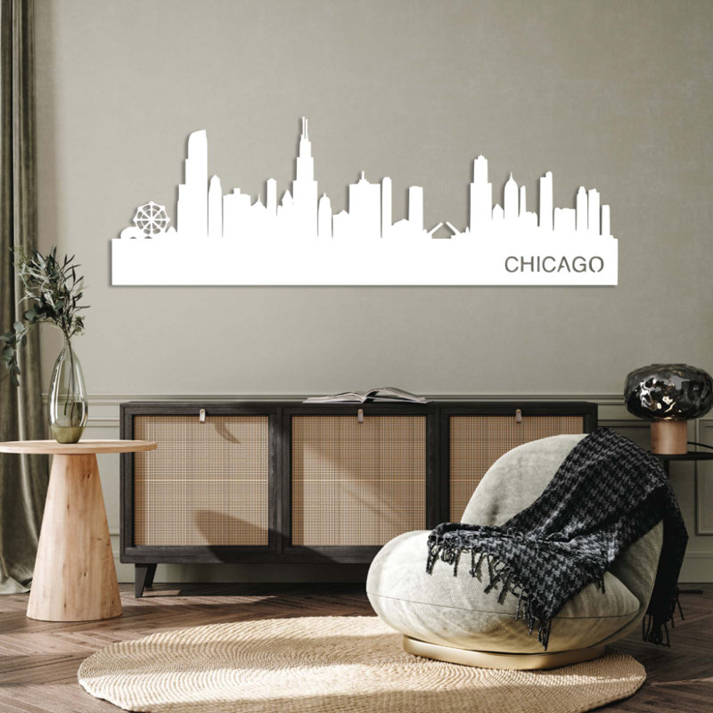 Chicago Skyline Metal Wall Art - Cityscape Skyline Decor - Urban Architecture Silhouette Design - Modern Industrial Wall Hanging - Travel City Landmark Artwork - Home Office Living Room Decor - Statement Art Piece