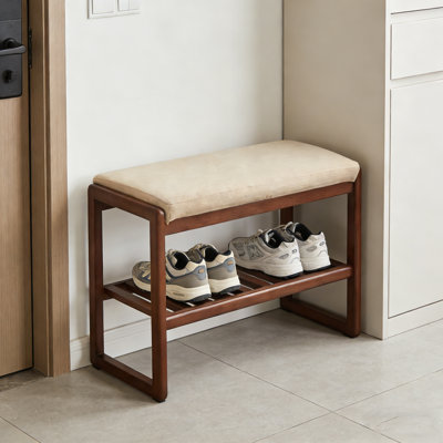 Solid Wood Shoe Bench, Storage Organizer With Soft Sponge Cushion For Entryway