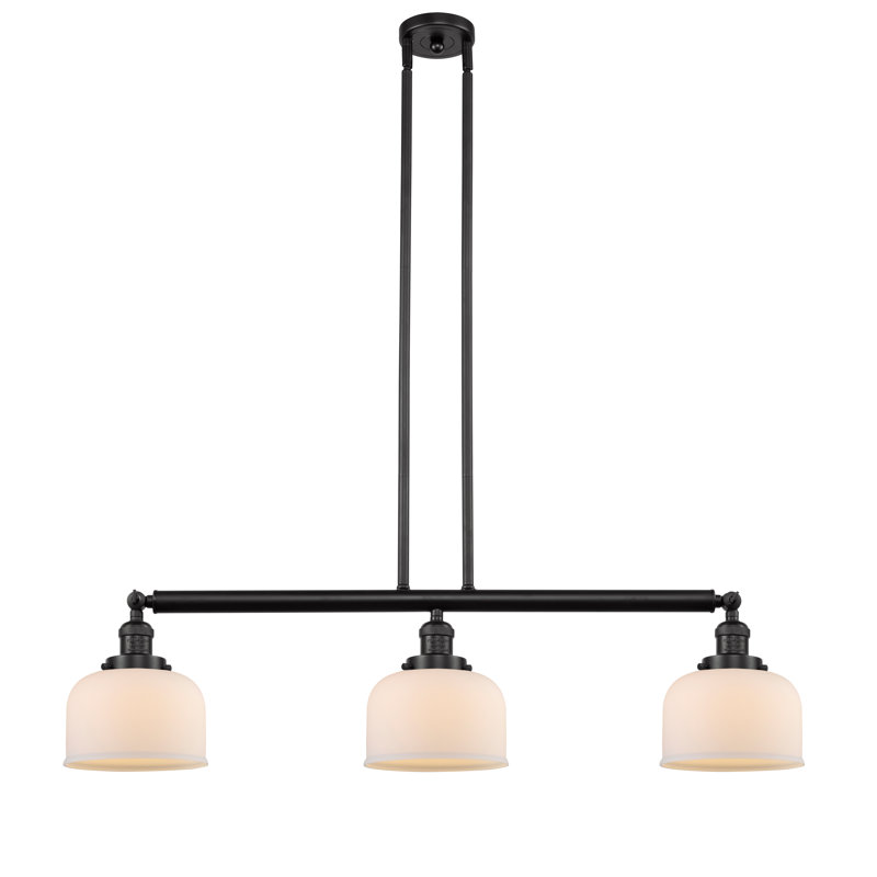 Luminaire suspendu pour îlot de cuisine 3 lumières avec abat-jour en verre Jebediah , Bronze huilé, Blanc mat, DEL 100 W