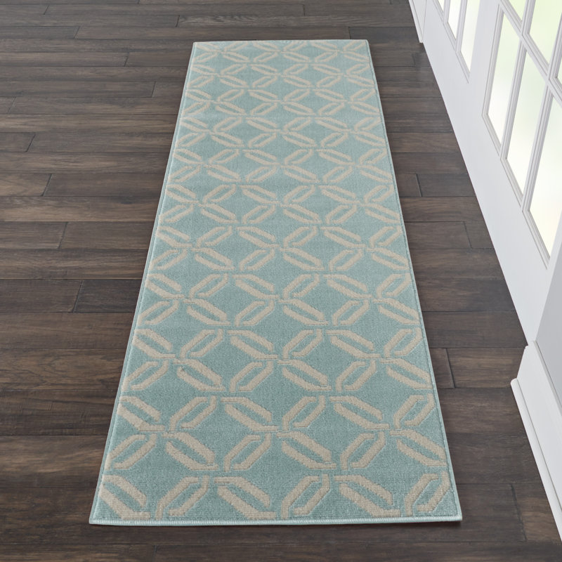 Garnier Geometric Aqua/Turquoise/Blue Area Rug, Runner 2'3" x 7'3"
