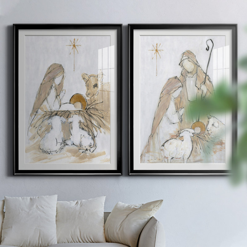 Sainte nuit, ensemble de 2 impressions, Impression encadrée avec passe-partout, H 30,5 po x l 85 po, Ne s’applique pas