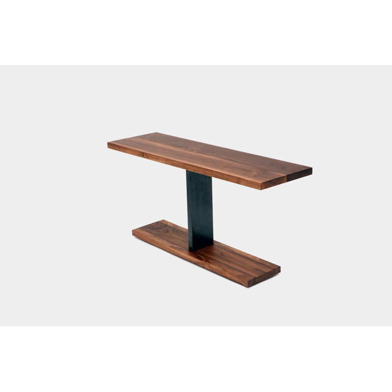 Solid Wood Console Table, Solid Walnut, 24" H x 48" W x 18" D, Brushed Blackened Steel