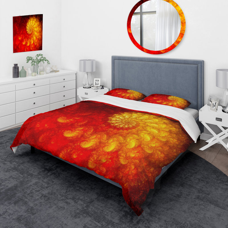Orange et rouge Infinity Spiral - Ensemble de housse de couette moderne - Microfibre de polyester