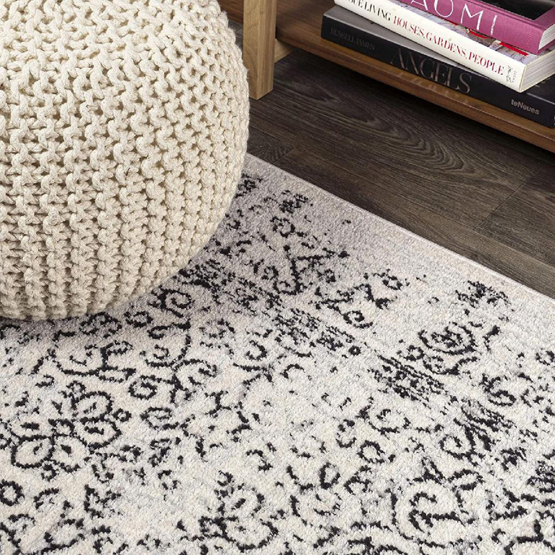 Attie Filigree Gray/Black Rug, Rectangle 4' x 6'