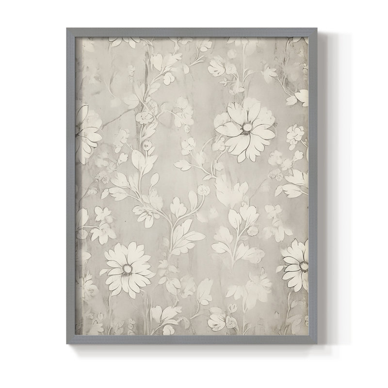 Impression florale rétro encadrée IV - bois massif, H 30 po x l 24 po, Gris