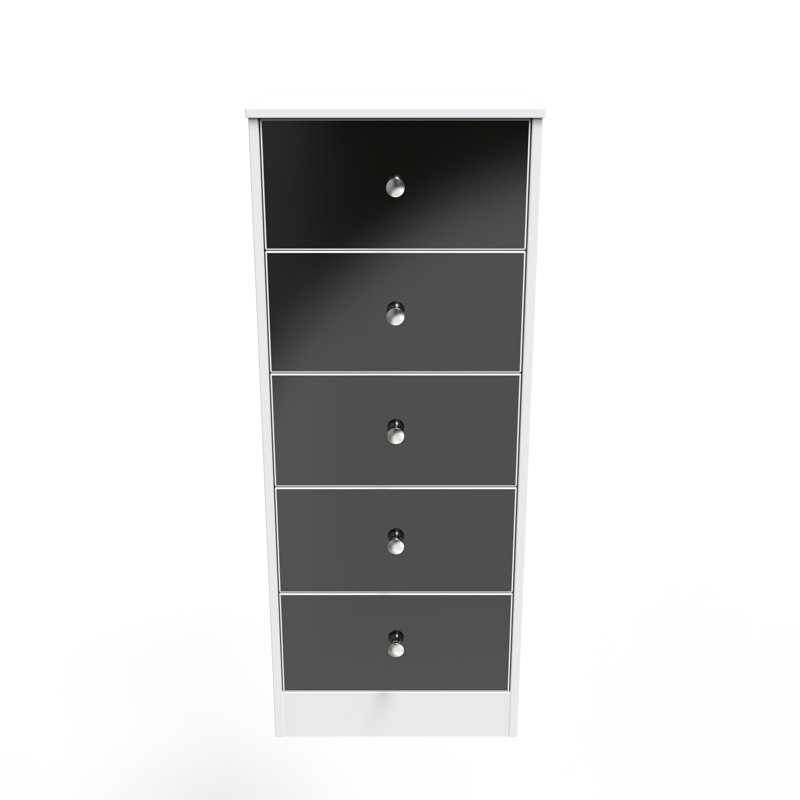 Fully Assembled Lokshin 5 - Drawer Chest of Drawers, Black Gloss/White