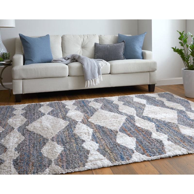 Caide Bohemian & Eclectic Diamond Polyester Area Rug, Rectangle 7'11" x 10'