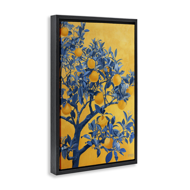Citronnier sur toile flottante encadrée gris orange par RB, Cadre flottant noir de jais, H 25 po x l 17 po