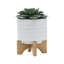 POT DE FLEURS 5 "AVEC SUPPORT EN BOIS, BLANC