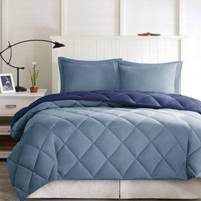 Warm And Comfortable Twin/Twin Xl Down Alternative Comforter With Diamond Quilting Navy+ Blue 3M