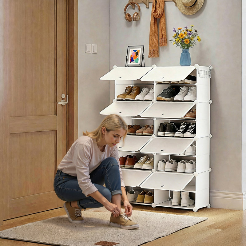 Armoire de rangement pour chaussures empilable 32 paires, Blanc, H 49,06 po x l 33,19 po x P 12,4 po