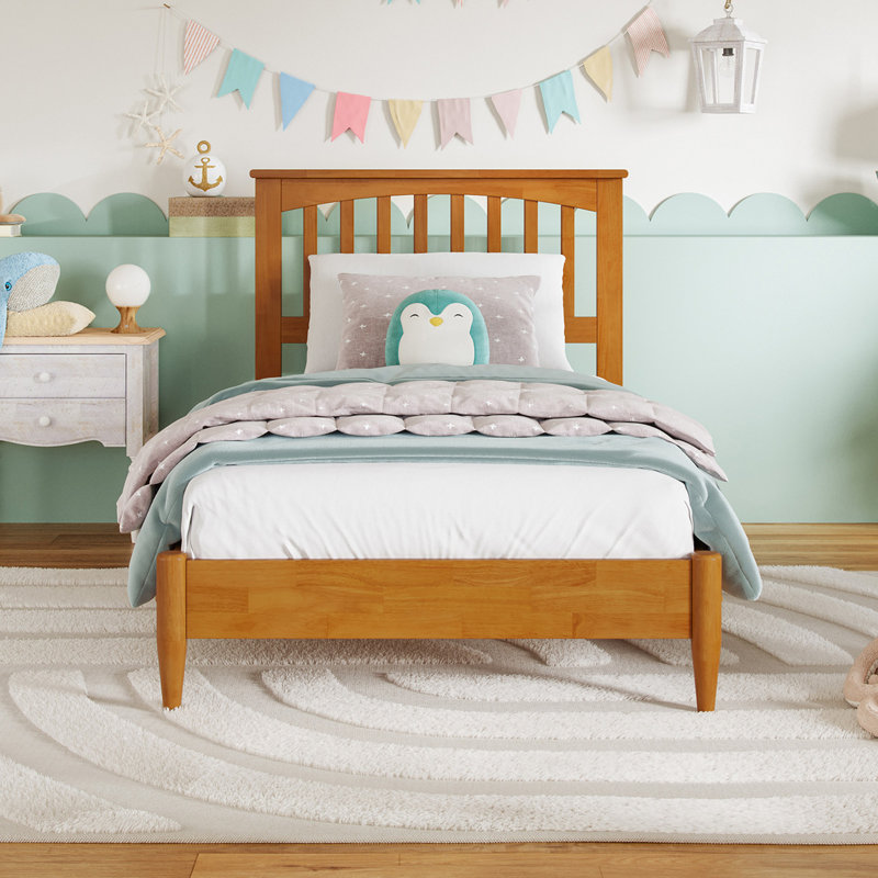 Lit plateforme en bois massif Aritra, Simple, Caramel clair