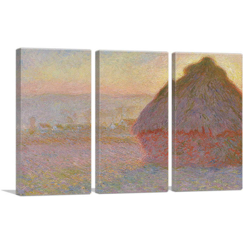«Grainstack Sunset» par Claude Monet, ensemble de 3 reproductions d'art sur toiles tendues, H 40 po x l 60 po x 1,5 po