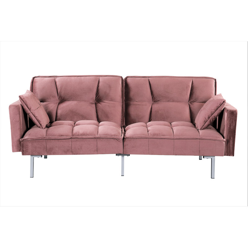 75.6'' Velvet Convertible Sofa, Rose Velvet