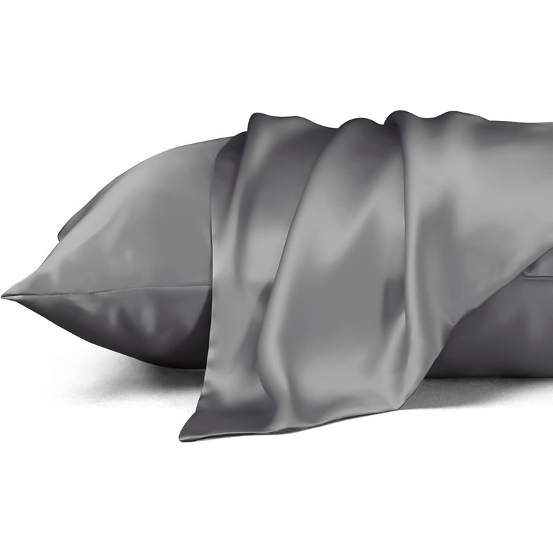  Housse de coussin en soie, respirante et douce pour la peau, gris, Grand